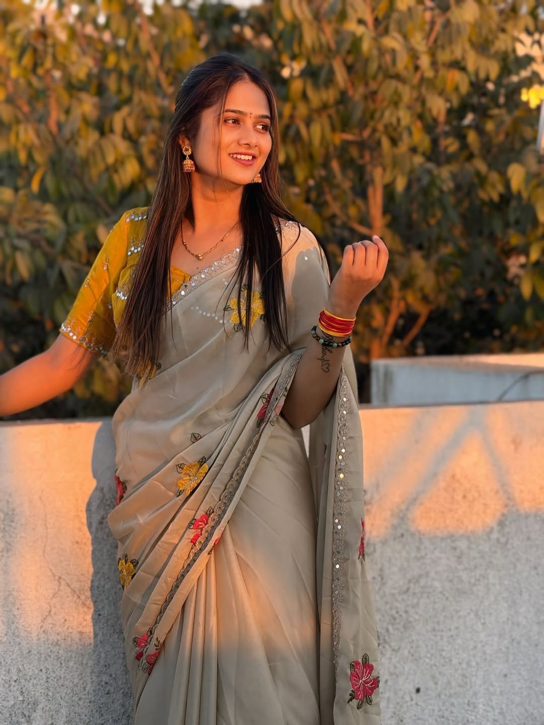 New Arrival Soft Harvey Rangoli Silk Saree with All-Over Mirror, Embroidery & Zari Work and Contrast Blouse