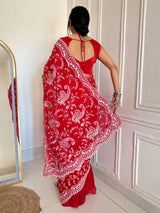 Beautiful Designer Bollywood Fandy Satin Silk Saree with Sequins & Malti Thread Embroidery