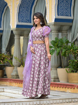 Mauve Embroidered Lehenga Choli With Dupatta