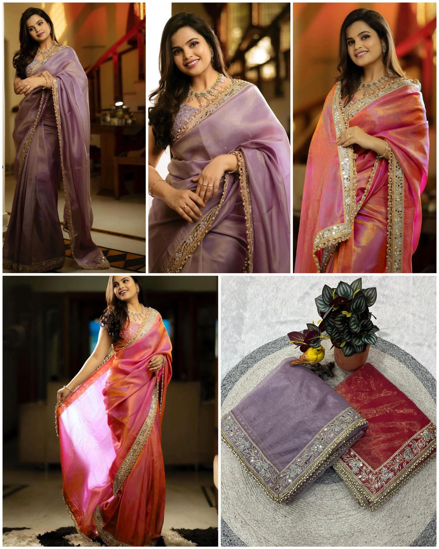 Designer Silver Tissue Silk Saree with Mirror & Embroidery Work
