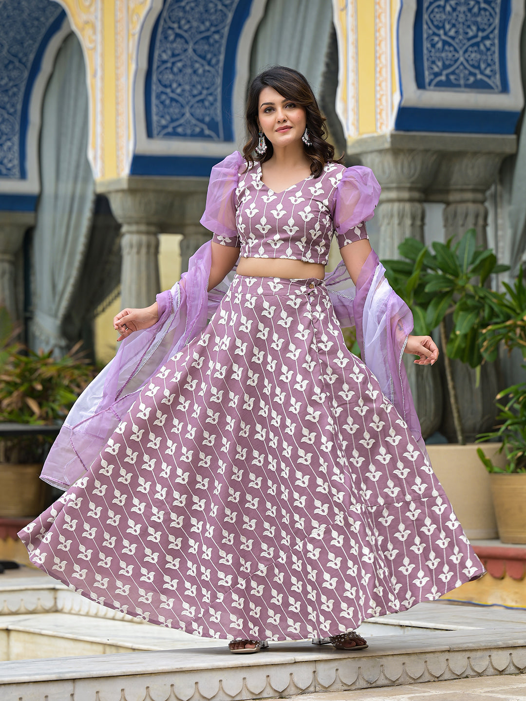 Mauve Embroidered Lehenga Choli With Dupatta