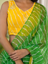 Yellow Leheria Printed Saree With Blouse
