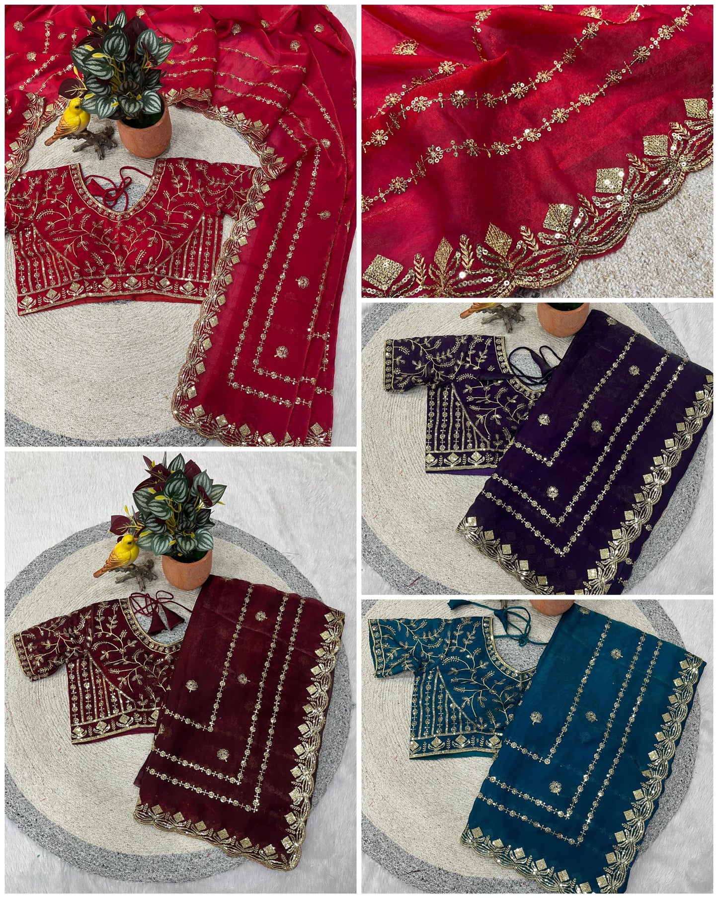 Designer Fandy Satin Silk Saree with 3mm Sequin Embroidery and Cutwork Border