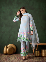 Blue Pichwai Print Kurta Palazzo With Dupatta - Elganza