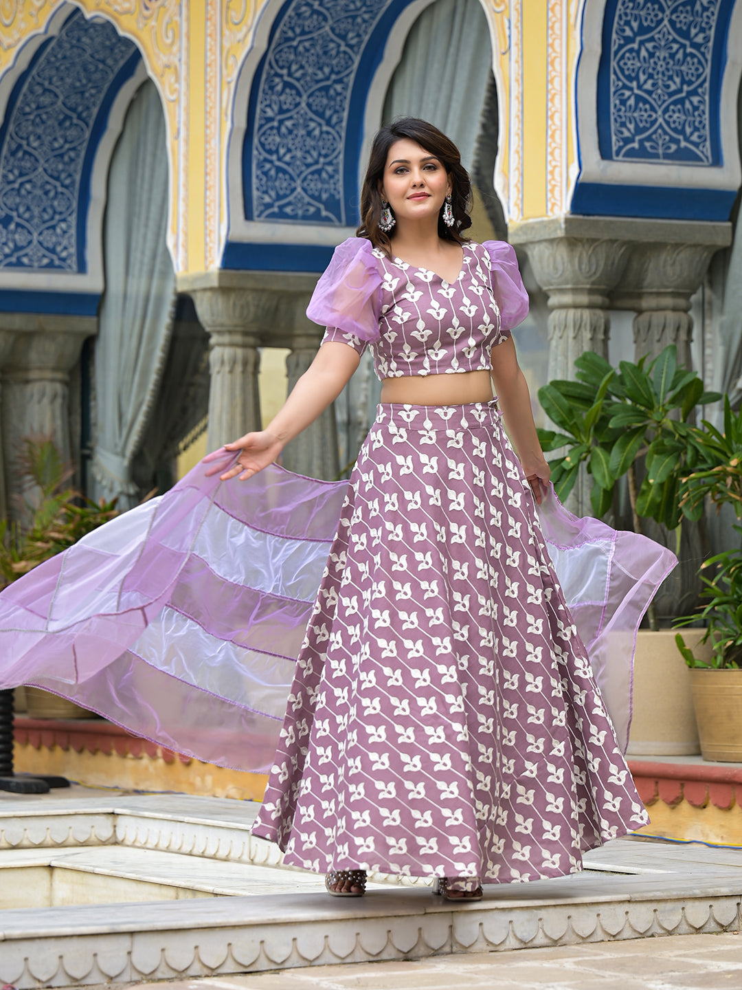 Mauve Embroidered Lehenga Choli With Dupatta