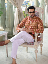 Brown Ikat Print Long Kurta