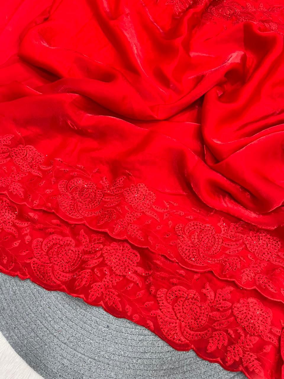 Designer Bollywood Satin Silk Saree with Diamond & Embroidery Work