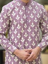Mauve Embroidered Long Kurta - Elganza