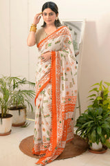 Republic Day Special Pure Cotton Tricolour Printed Saree with Embroidery
