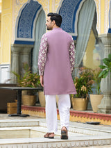 Mauve Embroidered Long Kurta - Elganza