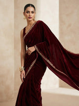 Designer Velvet Winter Saree with Dual Sequin Embroidery