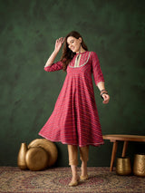Red Bandhani Print Anarkali - Elganza