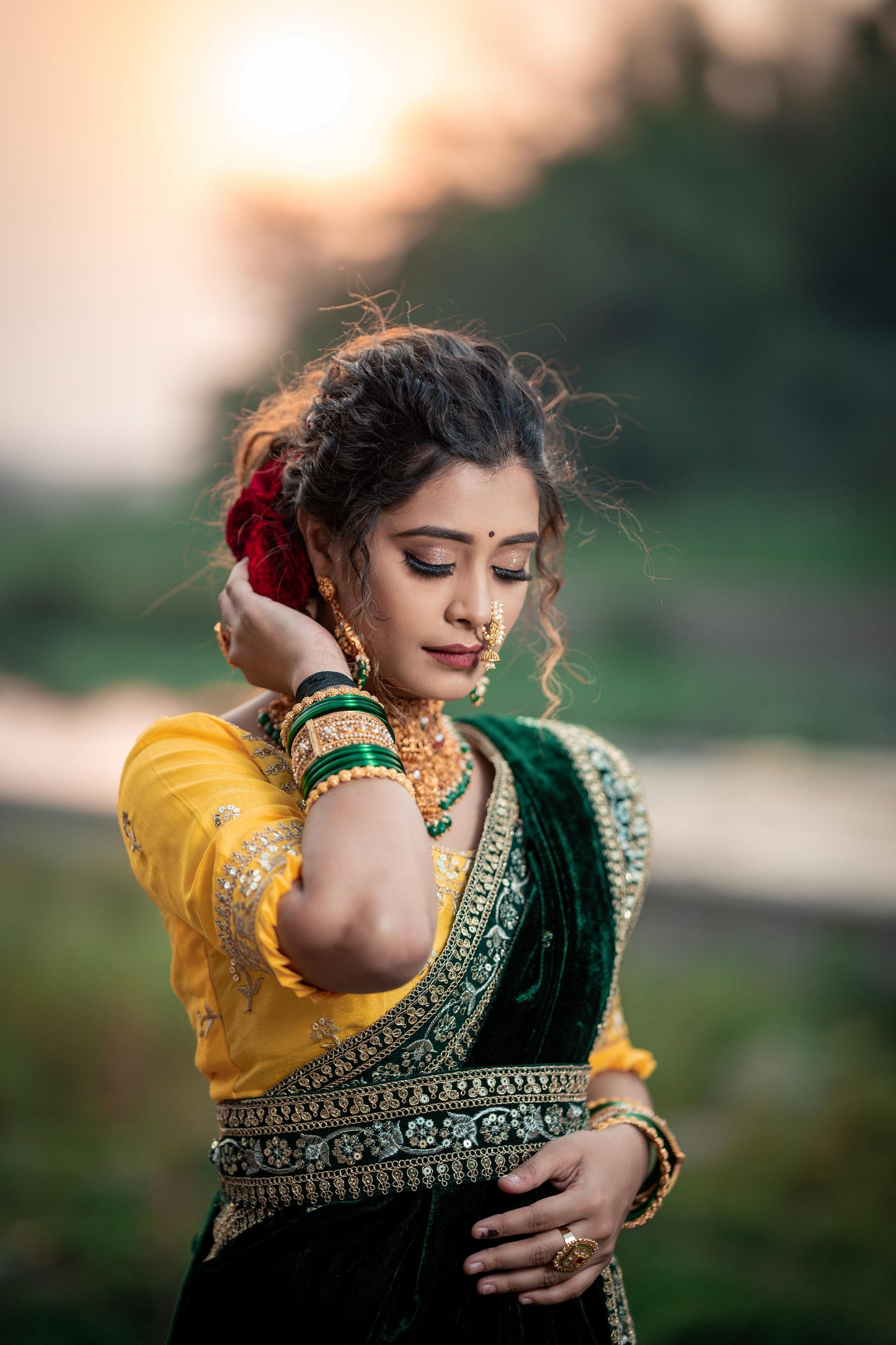 Designer 9000 Velvet Saree with Sequins & Jari Dori Embroidered Lace Border and Waist Belt