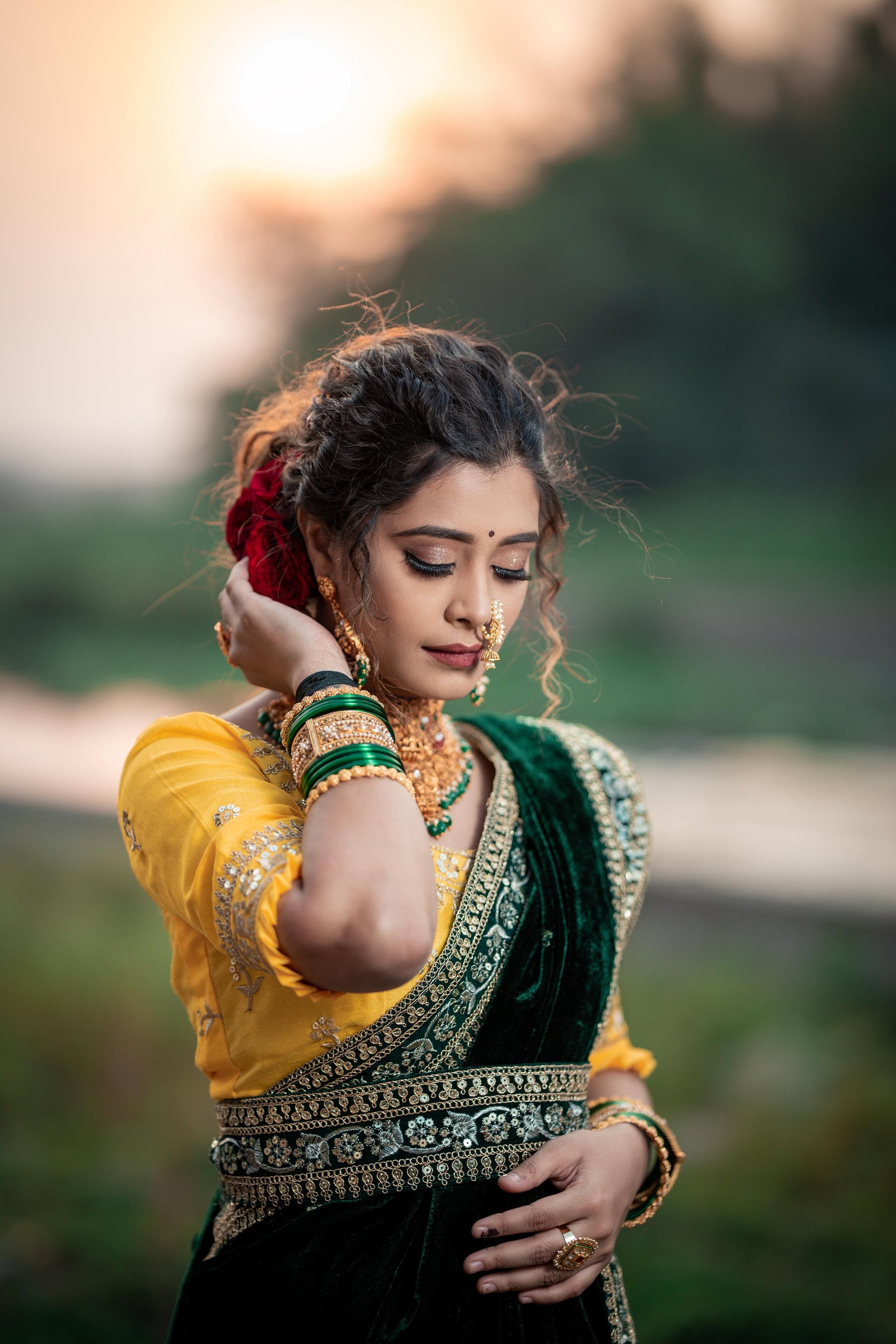 Designer 9000 Velvet Saree with Sequins & Jari Dori Embroidered Lace Border and Waist Belt