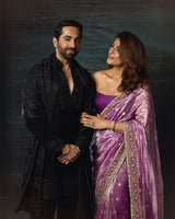 Beautiful Designer Mocha Silk Embroidered Saree with Sequins Work