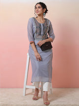Grey Embroidered Kurta - Elganza