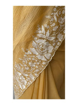 Designer Bandhej Candy Crush Saree with White Thread Embroidered Cutwork Border and Unstitched Blouse