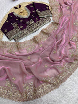 Designer Fandy Satin Silk Saree with Sequins & Jari Embroidery and Cutwork Border with Full-Stitch Blouse