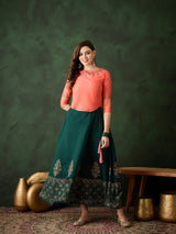 Green & Peach Block Print Lehenga Choli - Elganza