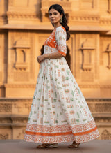 Stylish Pure Cotton Tricolour Geometric Printed Flaired Gown for Independence Day