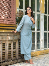 Powder Blue Solid Kurta with Palazzo - Elganza