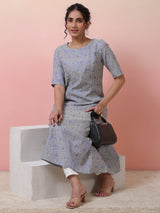 Beige Brocade A-Line Kurta - Elganza