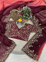 Evergreen Designer Fandy Chiffon Silk Saree with Sequins, Zari Embroidery & Cutwork Border