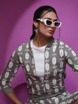 Grey Embroidered Jacket With Afgani Pant Co Ord Set