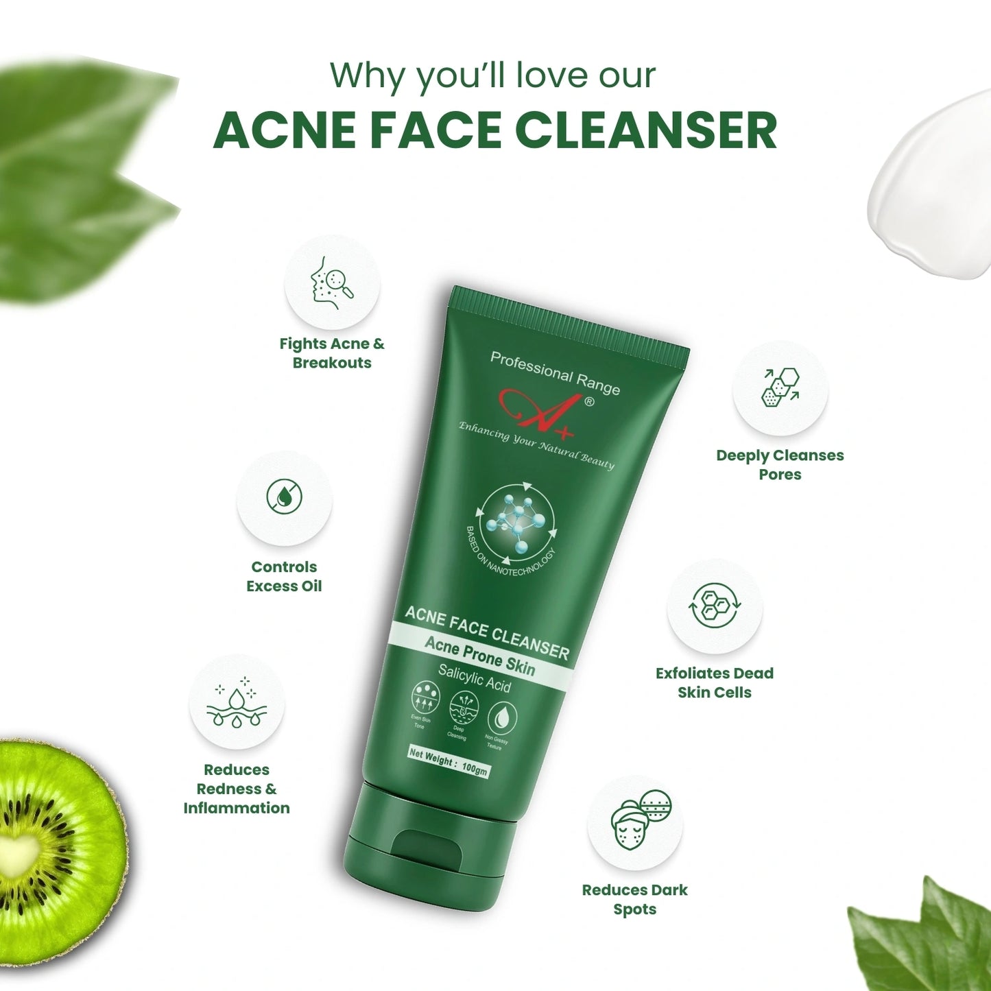 A+ Acne Face Cleanser with 0.5% Salicylic Acid – 100 gm image 2