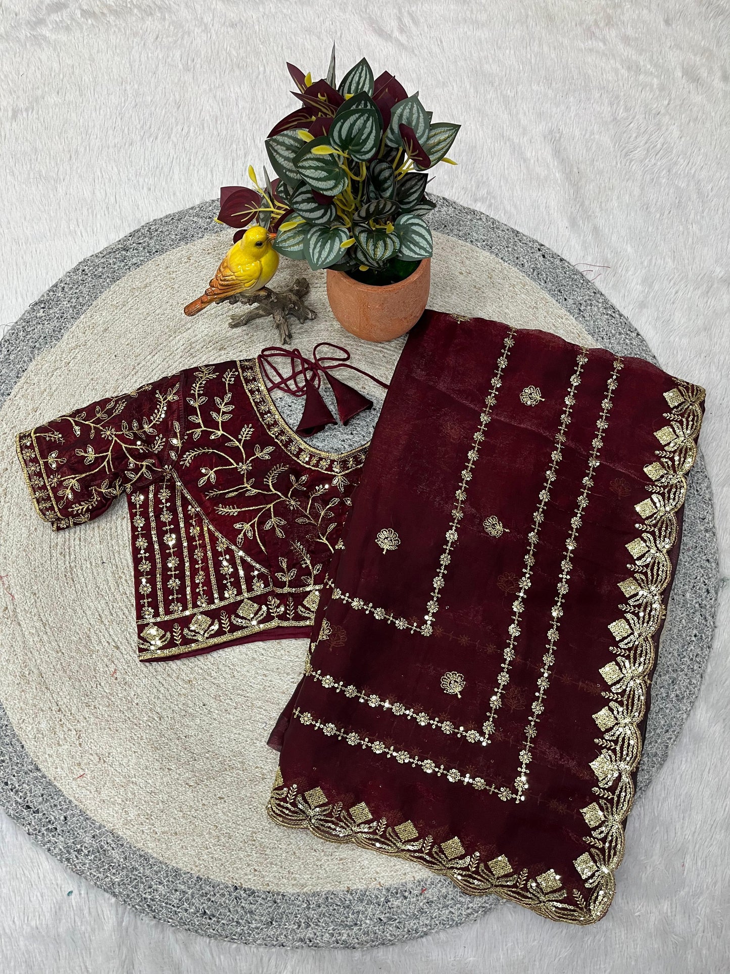 Designer Fandy Satin Silk Saree with 3mm Sequin Embroidery and Cutwork Border