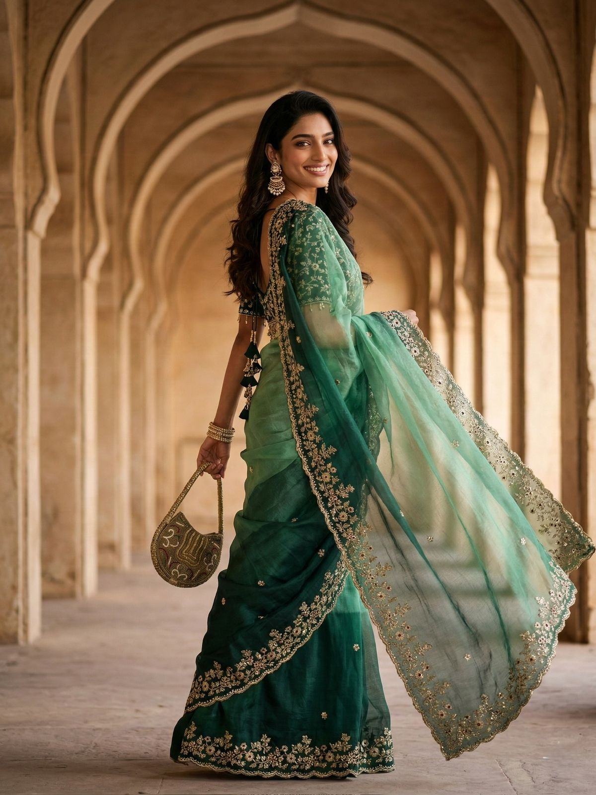 Evergreen Designer Fandy Chiffon Silk Saree with Sequins, Zari Embroidery & Cutwork Border