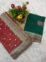 Designer Heavy Banarasi Crush Saree with Sequins &amp; Embroidered Lace Border