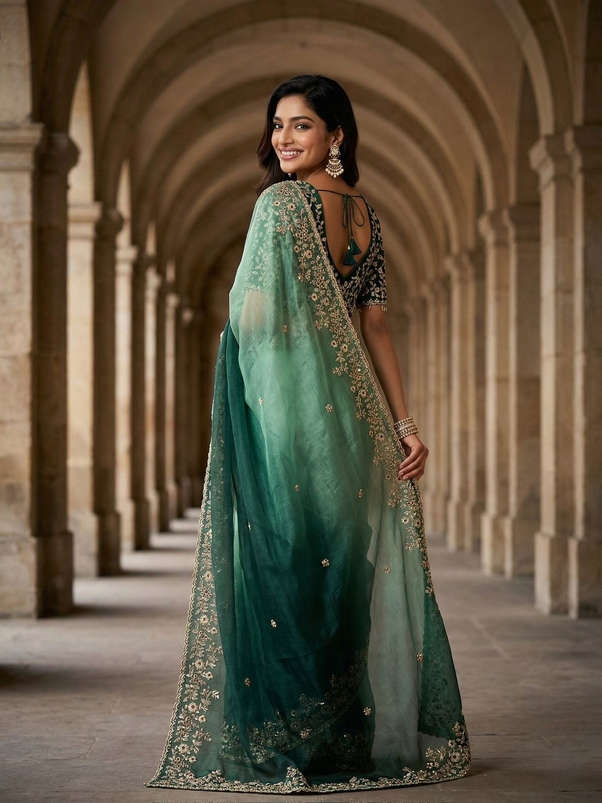 Evergreen Designer Fandy Chiffon Silk Saree with Sequins, Zari Embroidery & Cutwork Border