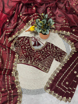 Designer Fandy Satin Silk Saree with 3mm Sequin Embroidery and Cutwork Border