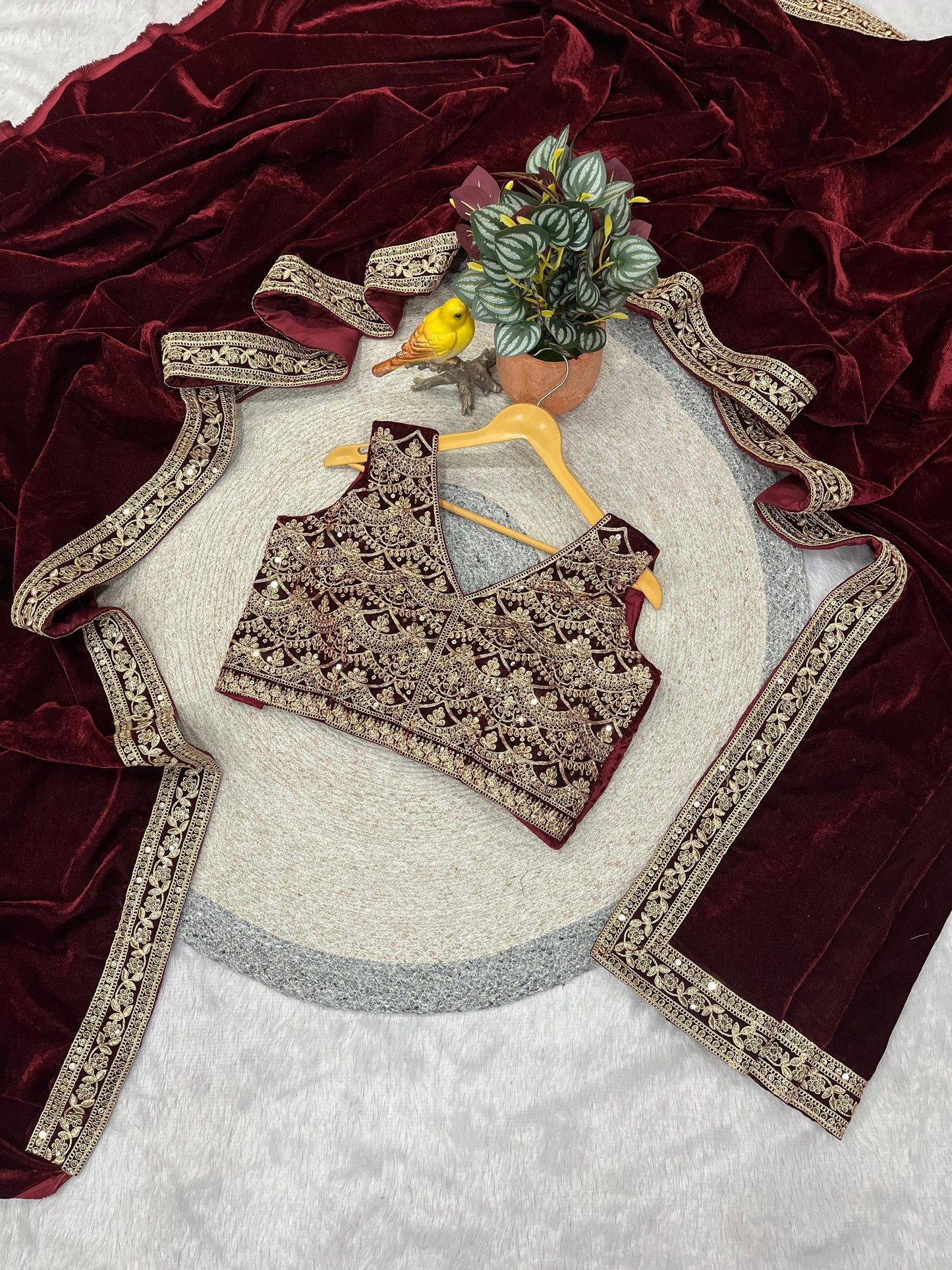 Designer Winter Special Viscose Velvet Embroidered Saree with Stitched Blouse