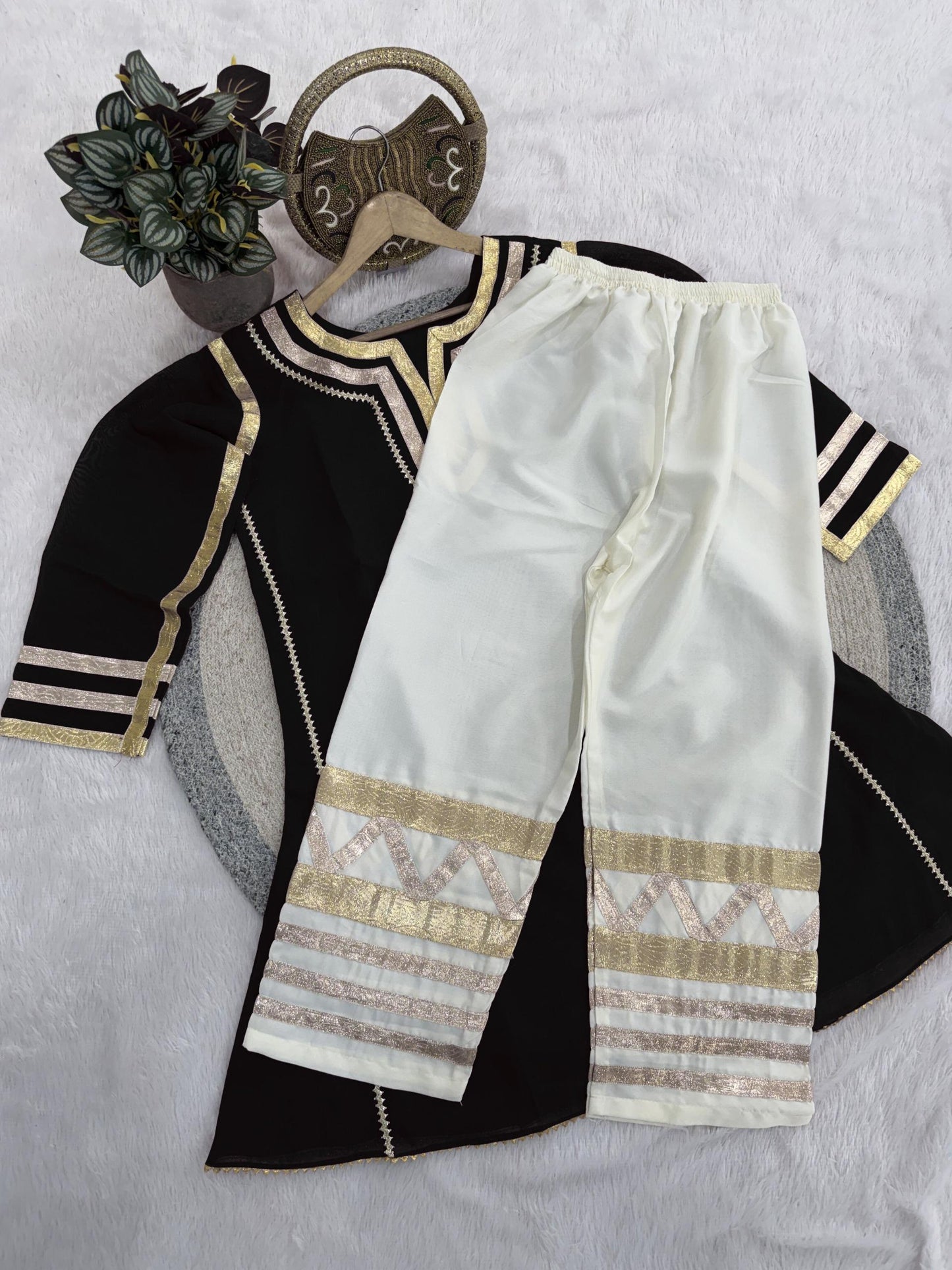 Women Designer 2 Piece Chanderi Suit Set with Lampi Lace Work