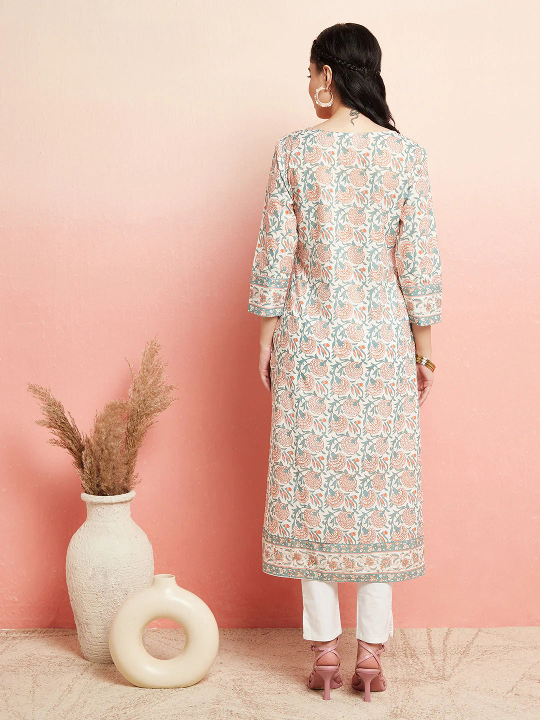 White Floral Print Straight Kurta for Women | Pure Cotton Ethnic Wear | Elegant Daily & Festive Outfit image 2