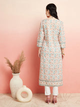 White Floral Print Straight Kurta for Women | Pure Cotton Ethnic Wear | Elegant Daily & Festive Outfit image 2