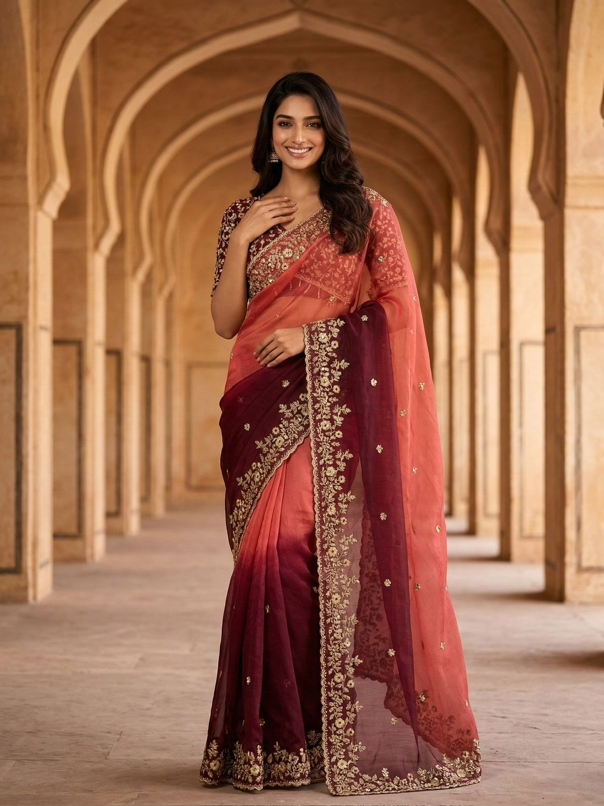 Evergreen Designer Fandy Chiffon Silk Saree with Sequins, Zari Embroidery & Cutwork Border