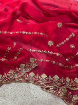 Designer Fandy Satin Silk Saree with 3mm Sequin Embroidery and Cutwork Border