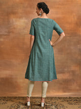 Green Embroidered A-line Kurta - Elganza