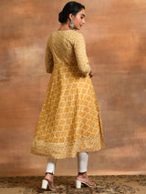 Desert Beige Ethnic Motif Cotton Lurex Anarkali
