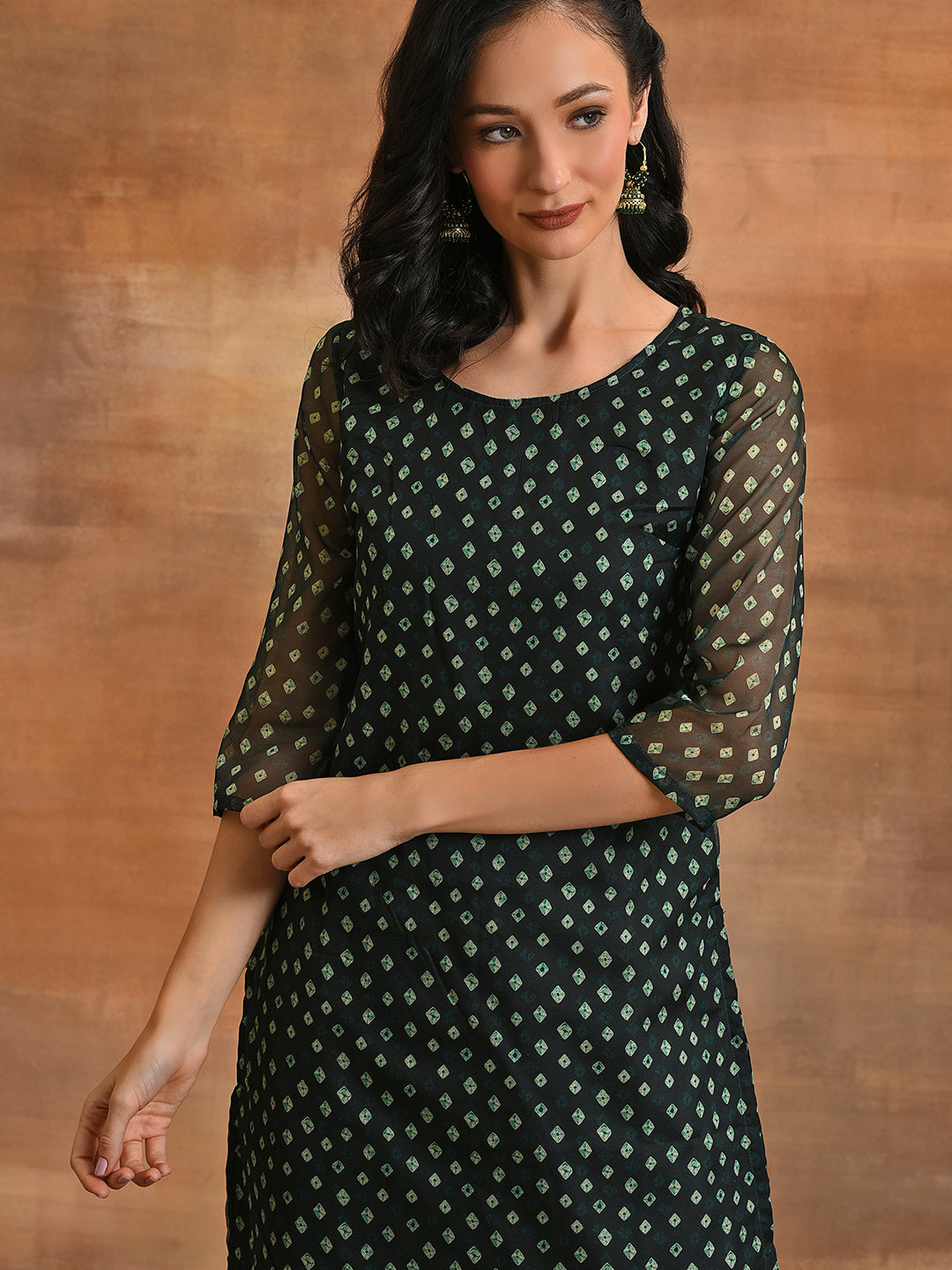 Dark Green Digital Print Kurta - Elganza