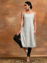 White Fur Designed Kurta - Elganza