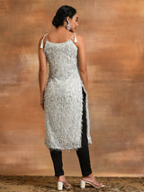 White Fur Designed Kurta - Elganza