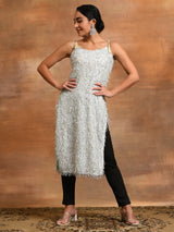 White Fur Designed Kurta - Elganza