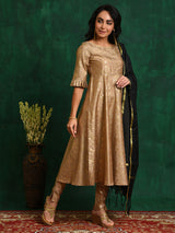 Gold Foil Printed Anarkali Pant With Dupatta - Elganza