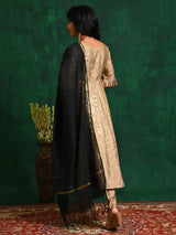 Gold Foil Printed Anarkali Pant With Dupatta - Elganza