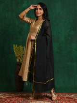 Gold Foil Printed Anarkali Pant With Dupatta - Elganza