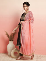 Black Embroidered Kurta Pant With Dupatta - Elganza